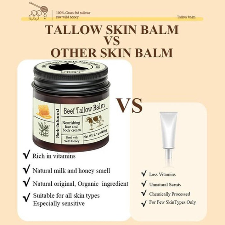 Beef Tallow for Skin - Organic Grass-Fed Whipped Beef Tallow and Honey Balm